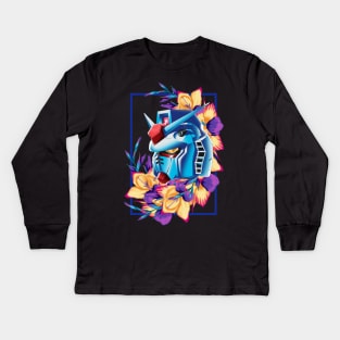 Floral meets Metal Mobile Suit Kids Long Sleeve T-Shirt